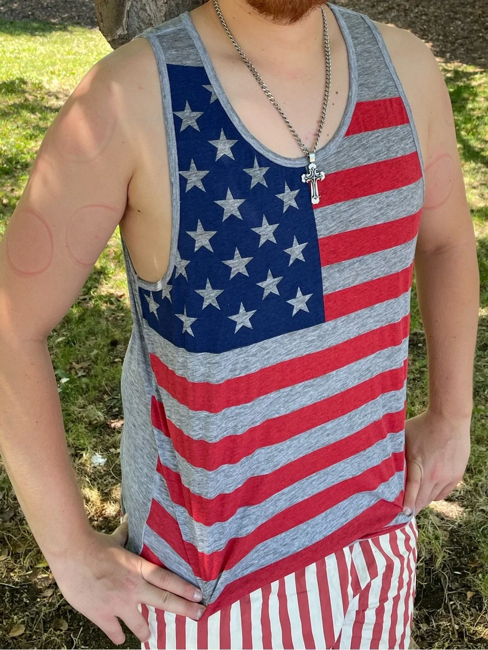 MAD ENGINE USA MEN American Flag Stripe Tank Top INDEPENDENCE DAY SHIRT STAR GYM